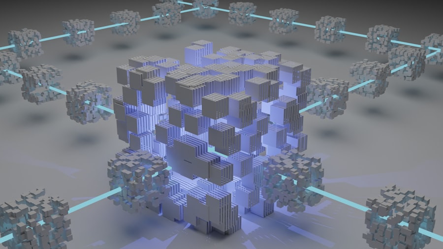 Estructura digital abstracta de bloques conectados por haces de luz